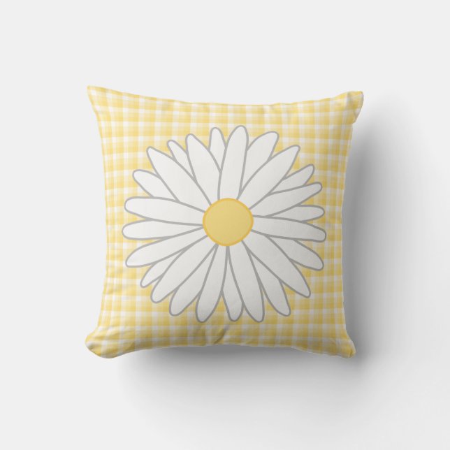 Cojín Decorativo Flor de la margarita en amarillo y blanco (Anverso)