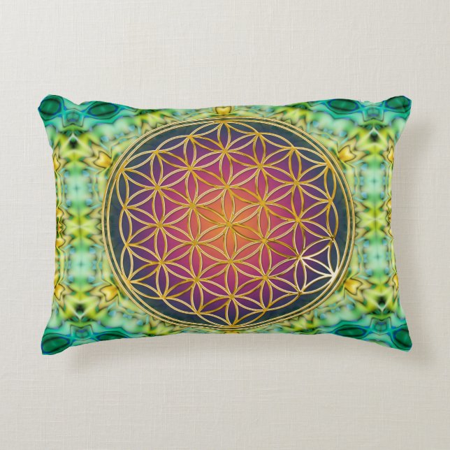 Cojín Decorativo Flor de la Vida - oro - fractal 2 (Anverso)