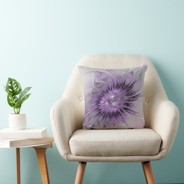 Cojín Decorativo Flor de Lavanda Sueño Arte Fractal Resumen Moderno (Silla)