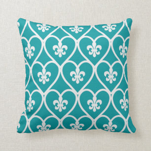 Cojín Decorativo Flor de lis del corazón de la turquesa