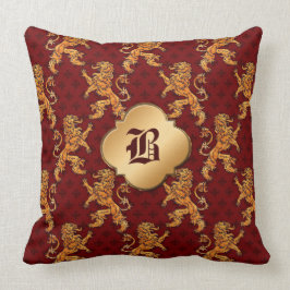 Cojín Decorativo Flor de lis medieval del rojo del león del oro