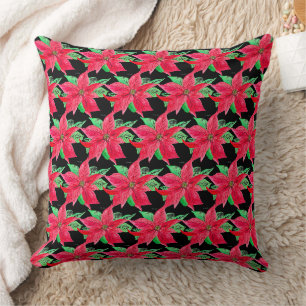 Cojín Decorativo Flor de los Navidades florales rojos de Poinsettia