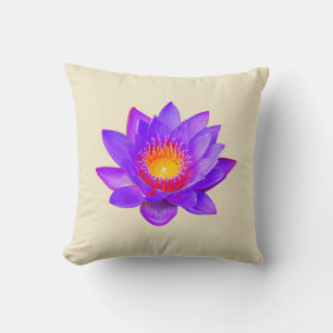 Cojín Decorativo Flor de Loto Violeta sobre Beige Champán Claro