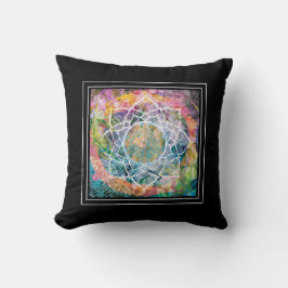 Cojín Decorativo Flor de Mandala Medios Mixtos Boho Yoga Rosa