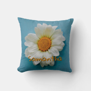 Cojín Decorativo Flor de margarita blanca con nombre personalizado
