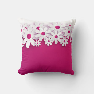 Cojín Decorativo Flor de margarita blanca Magenta Acento de hogar f
