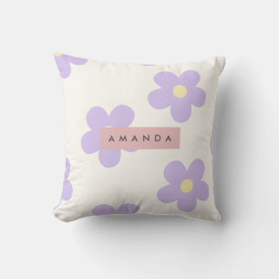 Cojín Decorativo Flor de margarita lavanda retro personalizada
