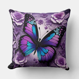 Cojín Decorativo Flor de mariposa azul púrpura