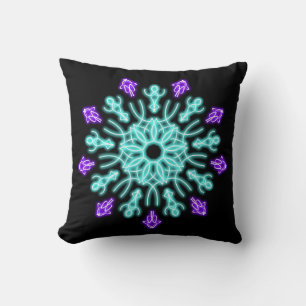 Cojín Decorativo Flor de neón turquesa y púrpura