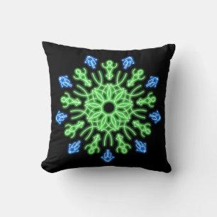 Cojín Decorativo Flor de neón verde y azul