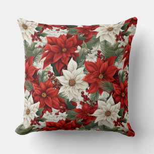 Cojín Decorativo Flor de Nochebuena de Navidad – Diseño Floral de V
