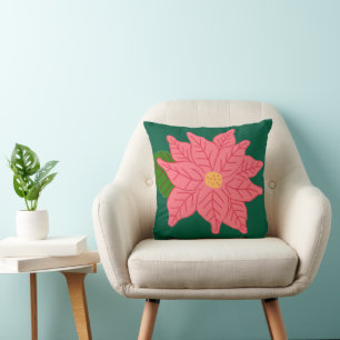 Cojín Decorativo Flor de Nochebuena de Navidad rosa