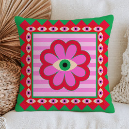 Cojín Decorativo Flor de Ojo Malo Dopamina Estética Rojo y Verde