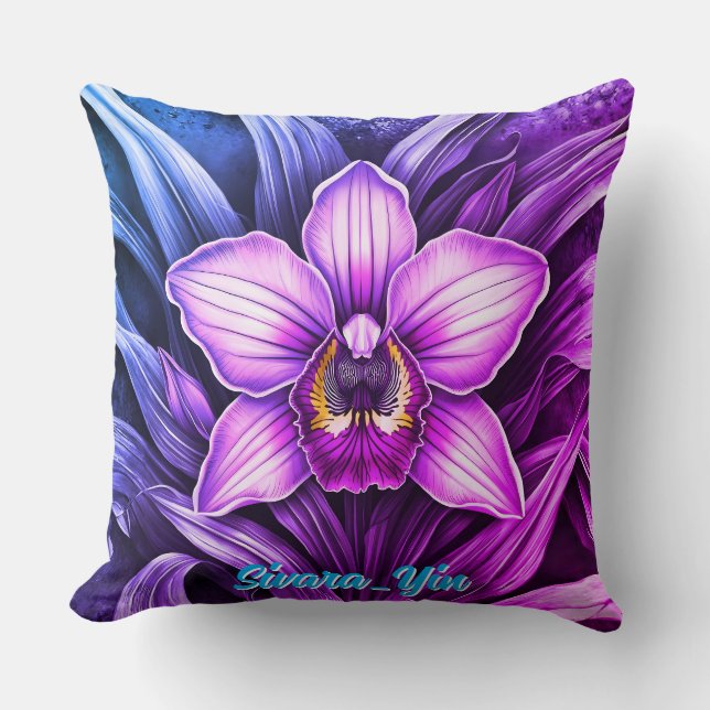Cojín Decorativo Flor de orquídea rosa (Anverso)