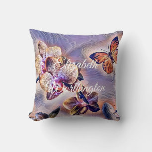 Cojín Decorativo Flor de orquídea rosa morada blanca color de agua 