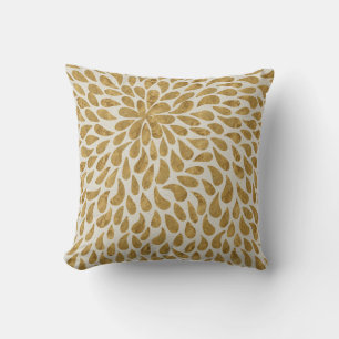Cojín Decorativo Flor de Paisley Moderna en Oro y Blanco