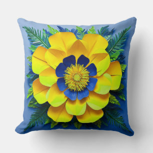 Cojín Decorativo 🌼 Flor de papel amarilla para decoración de habit