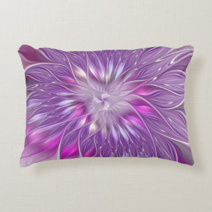 Cojín Decorativo Flor de pasión abstracta fractal rosa púrpura
