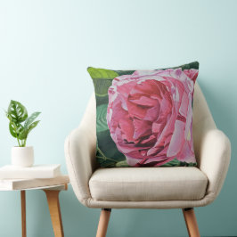 Cojín Decorativo Flor de peones rosados con hojas verdes, grande