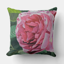 Cojín Decorativo Flor de peones rosados con hojas verdes, grande