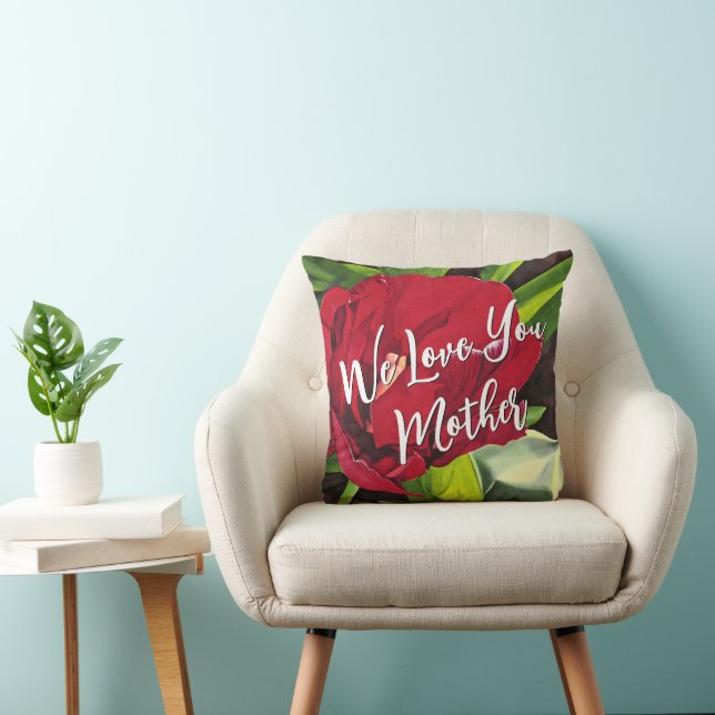 Cojín Decorativo Flor de Peonia Roja con palabras, cuadrado (Silla)