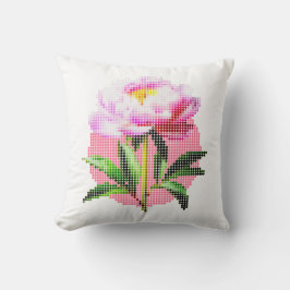 Cojín Decorativo Flor de Peonía Rosa con Mosaico de Puntos