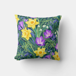 Cojín Decorativo Flor de primavera con daffodils y flores de croco