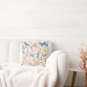 Cojín Decorativo Flor de primavera floral lindo mariposa rosa femen