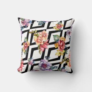 Cojín Decorativo Flor de ramo colorido y acuarela. Botánico floral