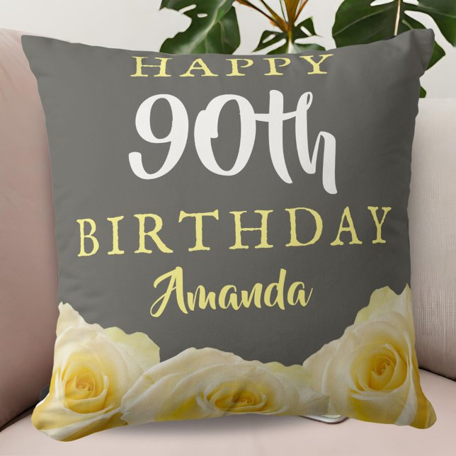 Cojín Decorativo Flor de rosa amarilla Floral 90 cumpleaños (Subido por el creador)