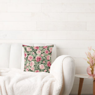 Cojín Decorativo Flor de Rosas rojos y verdes