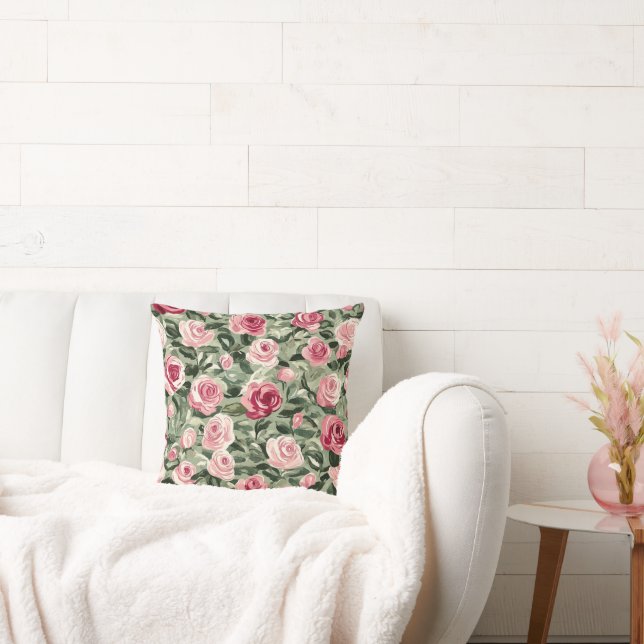 Cojín Decorativo Flor de Rosas rojos y verdes (Sofá)