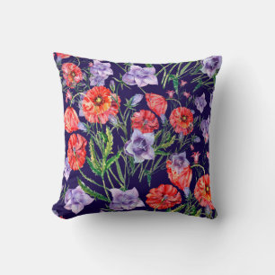 Cojín Decorativo Flor de timbre azul, flor de timbre rosa y pop