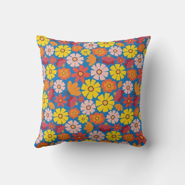 Cojín Decorativo Flor de verano retro de los años 60 (Reverso)