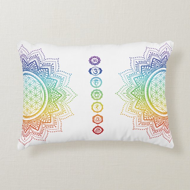 Cojín Decorativo Flor de vida | Mandala | Chakra | Blanco (Anverso)