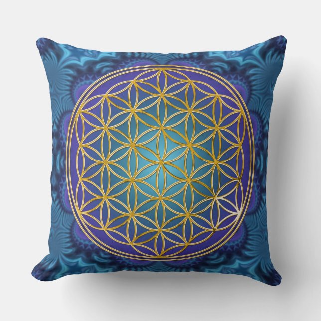 Cojín Decorativo Flor de vida - oro - fractal 1 (Anverso)