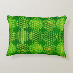 Cojín Decorativo Flor de vida - patrón de sello - verde
