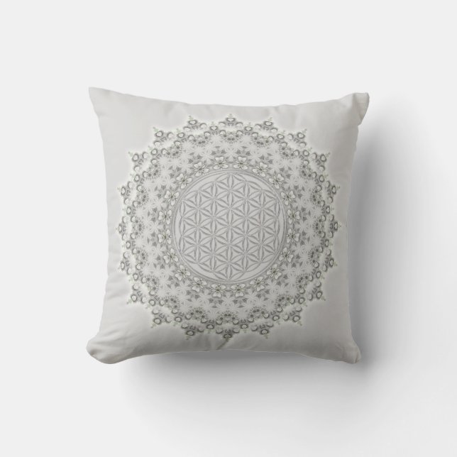 Cojín Decorativo Flor de vida - verde gris Mandala (Anverso)