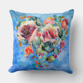 Cojín Decorativo Flor del corazón Decoración de mármol azul