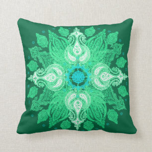 Cojín Decorativo Flor del sol del verde esmeralda de la rueda de