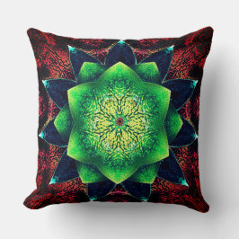 Cojín Decorativo Flor digital verdosa y áspera sobre rojo