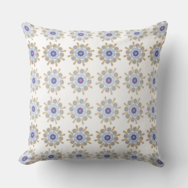 Cojín Decorativo Flor dorada azul Mandala (Anverso)