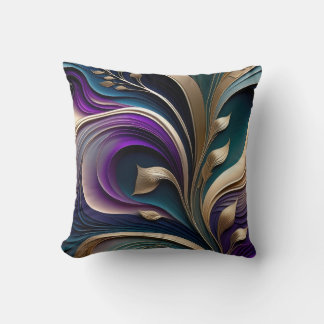 Cojín Decorativo Flor dorada: Flora abstracta púrpura profunda y az