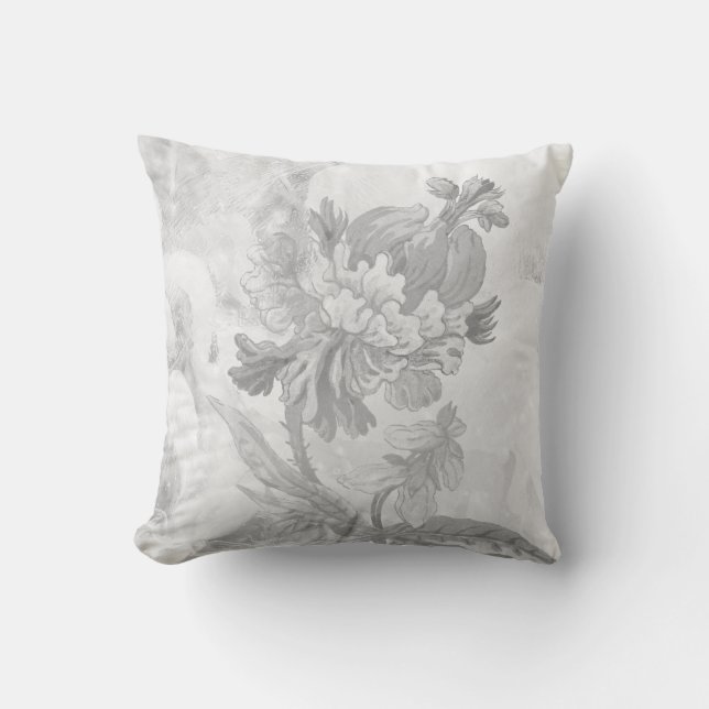 Cojín Decorativo Flor elegante y moderna | Gris suave y blanco (Anverso)