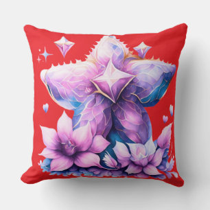 Cojín Decorativo Flor en forma de estrella con flores rosadas y vio