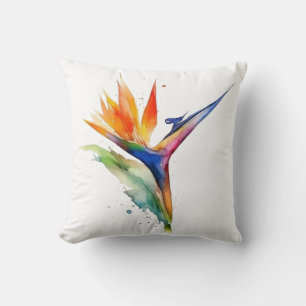 Cojín Decorativo Flor exótica ave del paraíso acuarela brillante