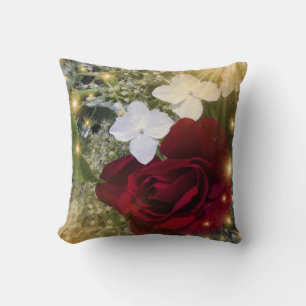 Cojín Decorativo flor festiva de color rojo oscuro