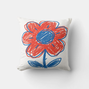 Cojín Decorativo Flor Floral Dibujada a Mano Doodle