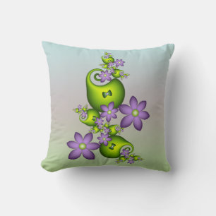 Cojín Decorativo Flor Floral Fantasía Lilac Flores Formas verdes Fr