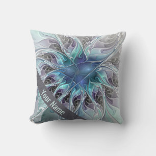 Cojín Decorativo Flor Fractal Flor Flor Flor Flor Flora Azul